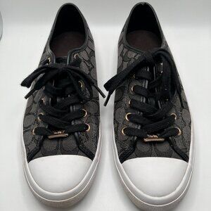 Coach Empire Low Top Signature Logo Sneakers Women's 10B Black Grey Canvas Shoes